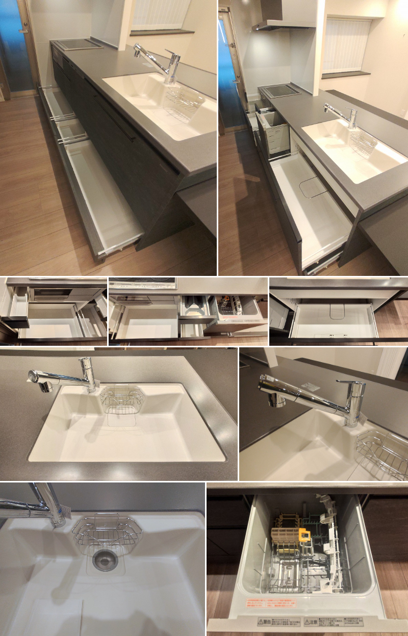 タカラスタンダード ■ 【W2580㎜/システムキッチン/セミオープンタイプ】+【W1630㎜/カップボード】+【ダイニングテーブル】セット■L03-K